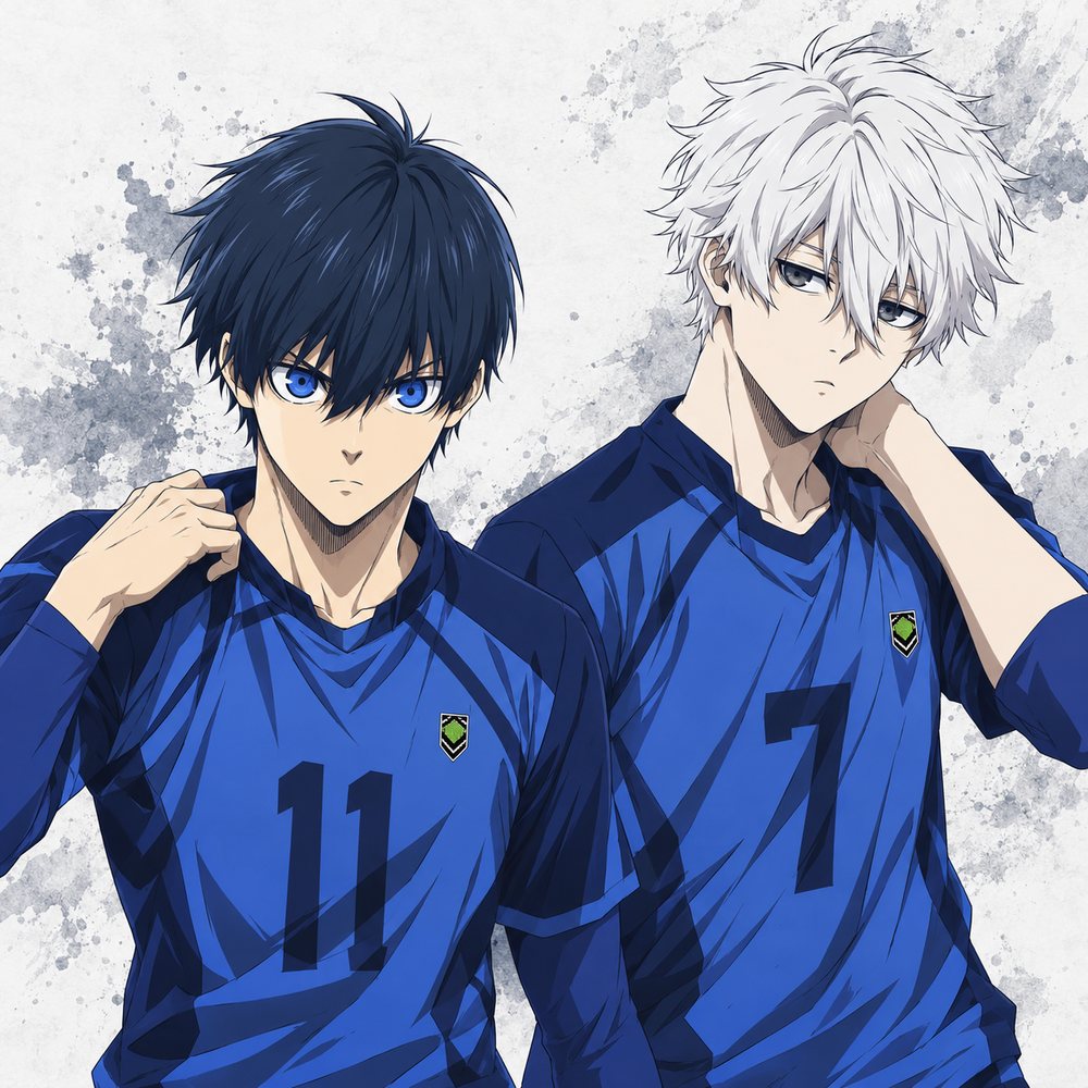 Isagi et Nagi en maillot Blue Lock